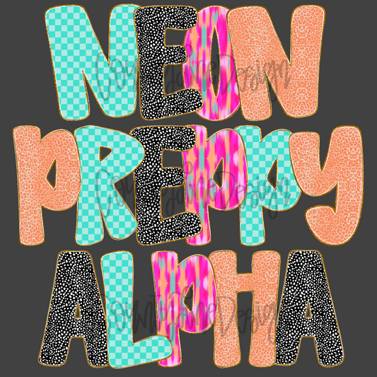 Neon Preppy ALPHA BUNDLE PNGs - 4 ALPHA SETS!