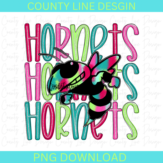 Hornets - Neon Silver Stacked Mascot PNG