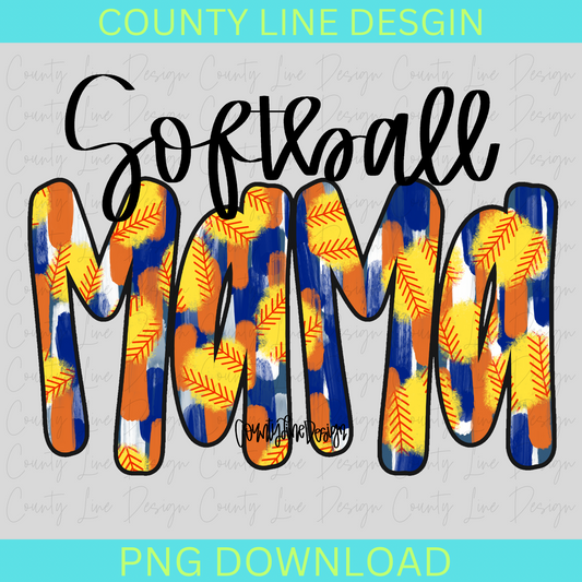 Softball mama Blue/Orange PNG