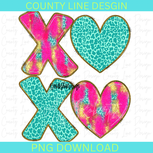 XOXO Pink/Teal Leopard PNG