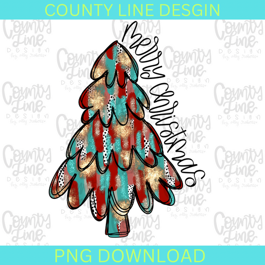 Merry Christmas Tree Red/Teal PNG