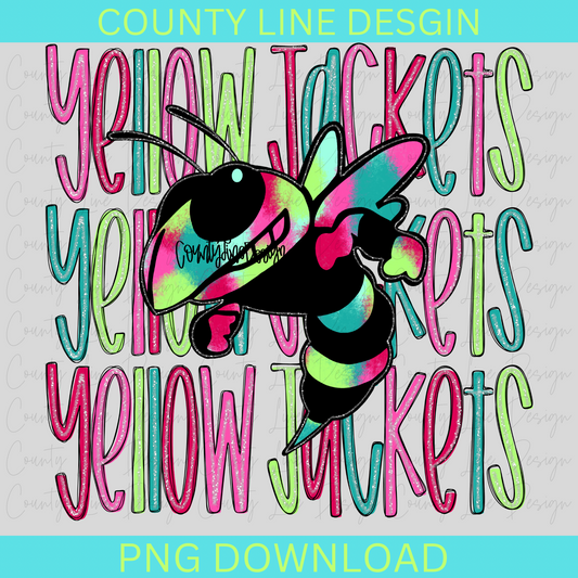 Yellow Jackets - Neon Silver Stacked Mascot PNG