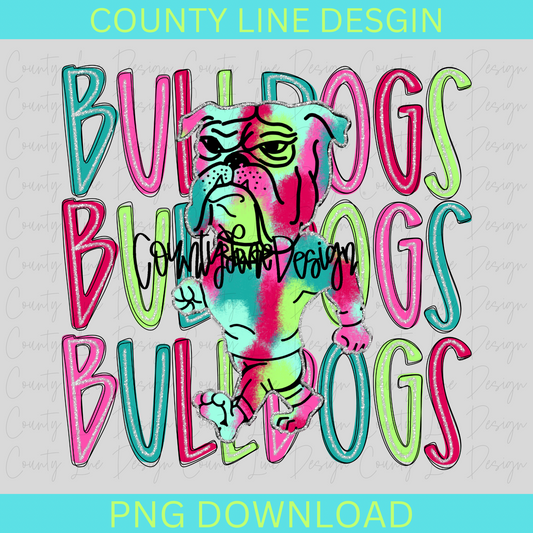 Bulldogs 2 - Neon Silver Stacked Mascot PNG