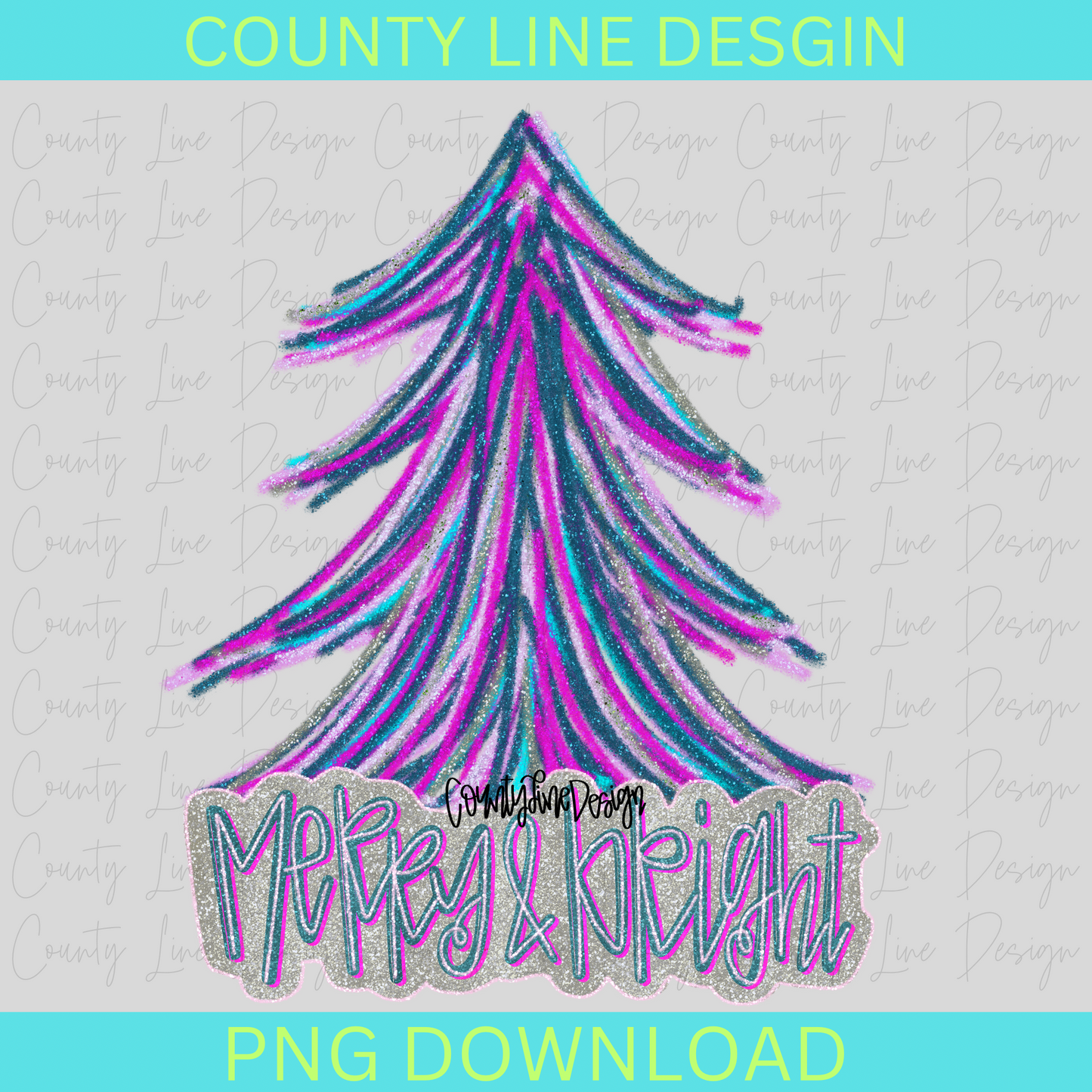 Merry & Bright Tree SILVER PNG