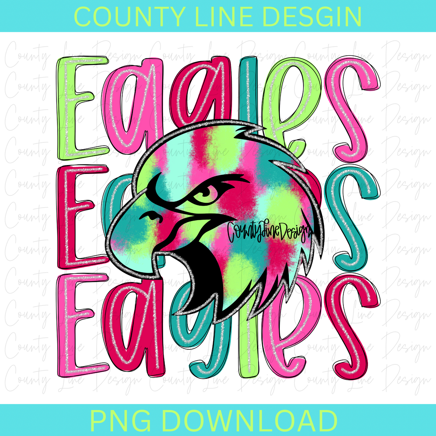 Eagles - Neon Silver Stacked Mascot PNG