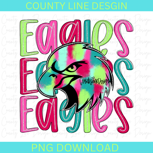 Eagles - Neon Silver Stacked Mascot PNG