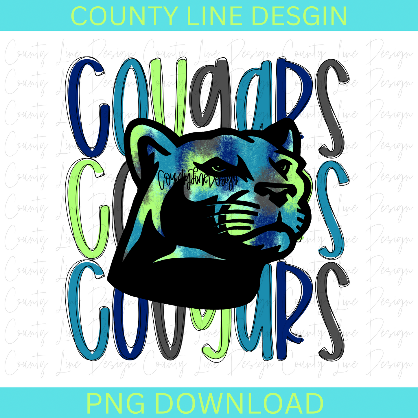 Cougars - Blue/Green Stacked Mascot PNG