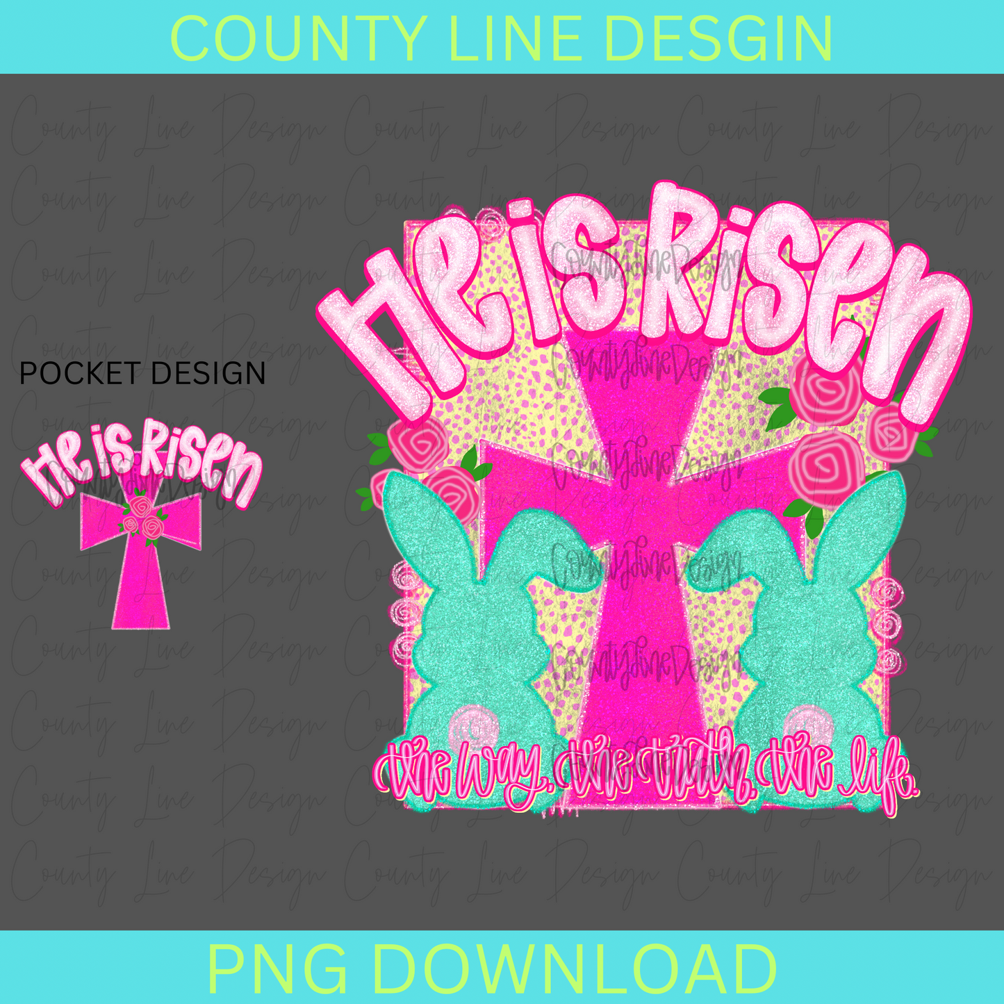 He is risen bunnies/cross PNG