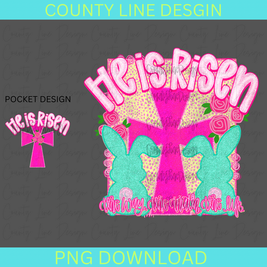 He is risen bunnies/cross PNG