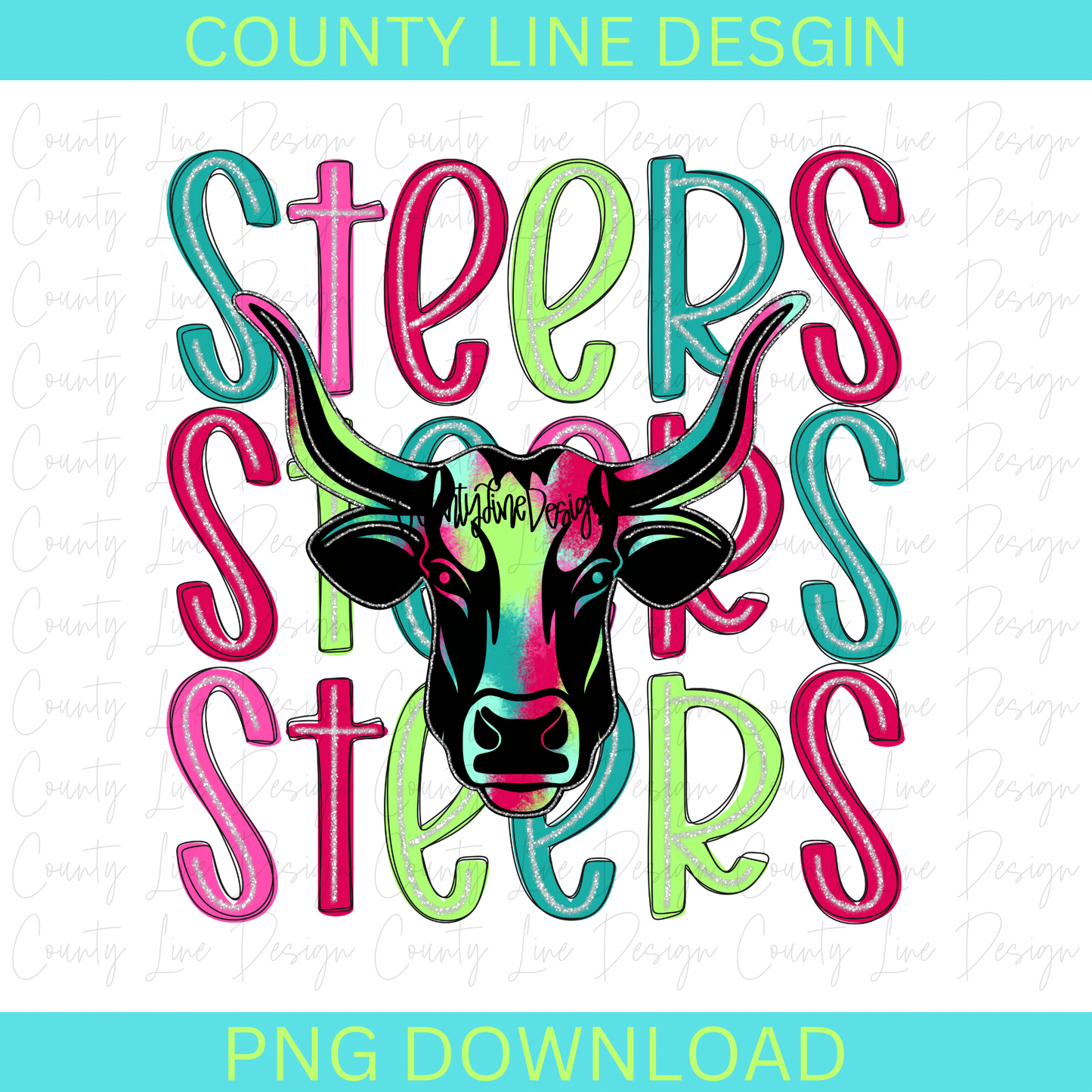 Steers - Neon Silver Stacked Mascot PNG