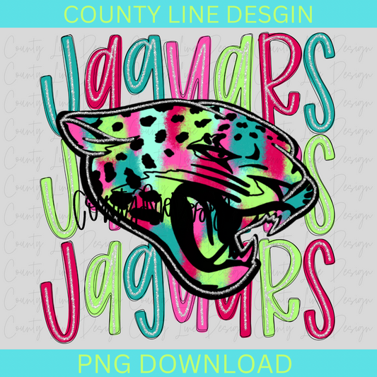 Jaguars - Neon Silver Stacked Mascot PNG