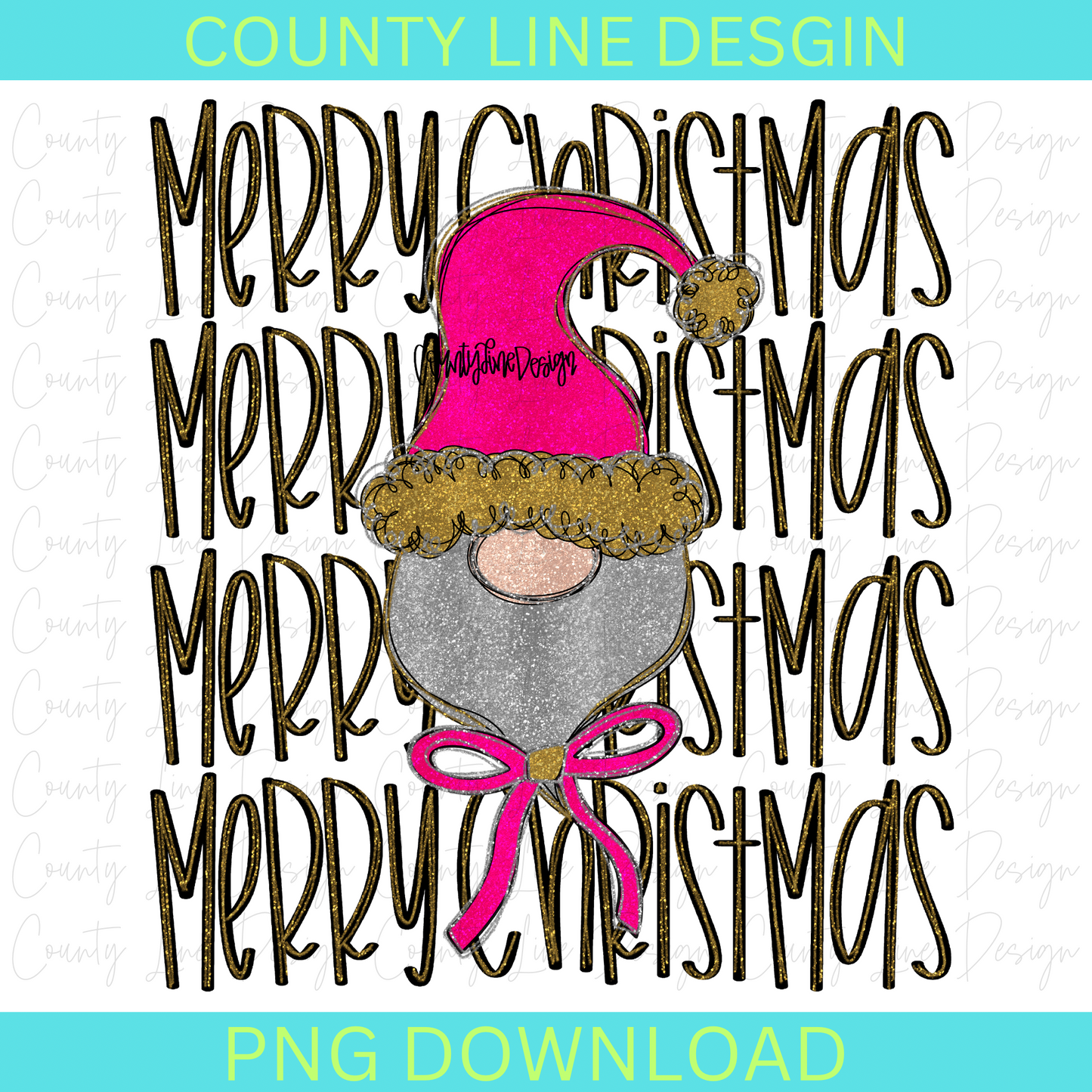 Gnome (Pink) Merry Christmas Stacked PNG