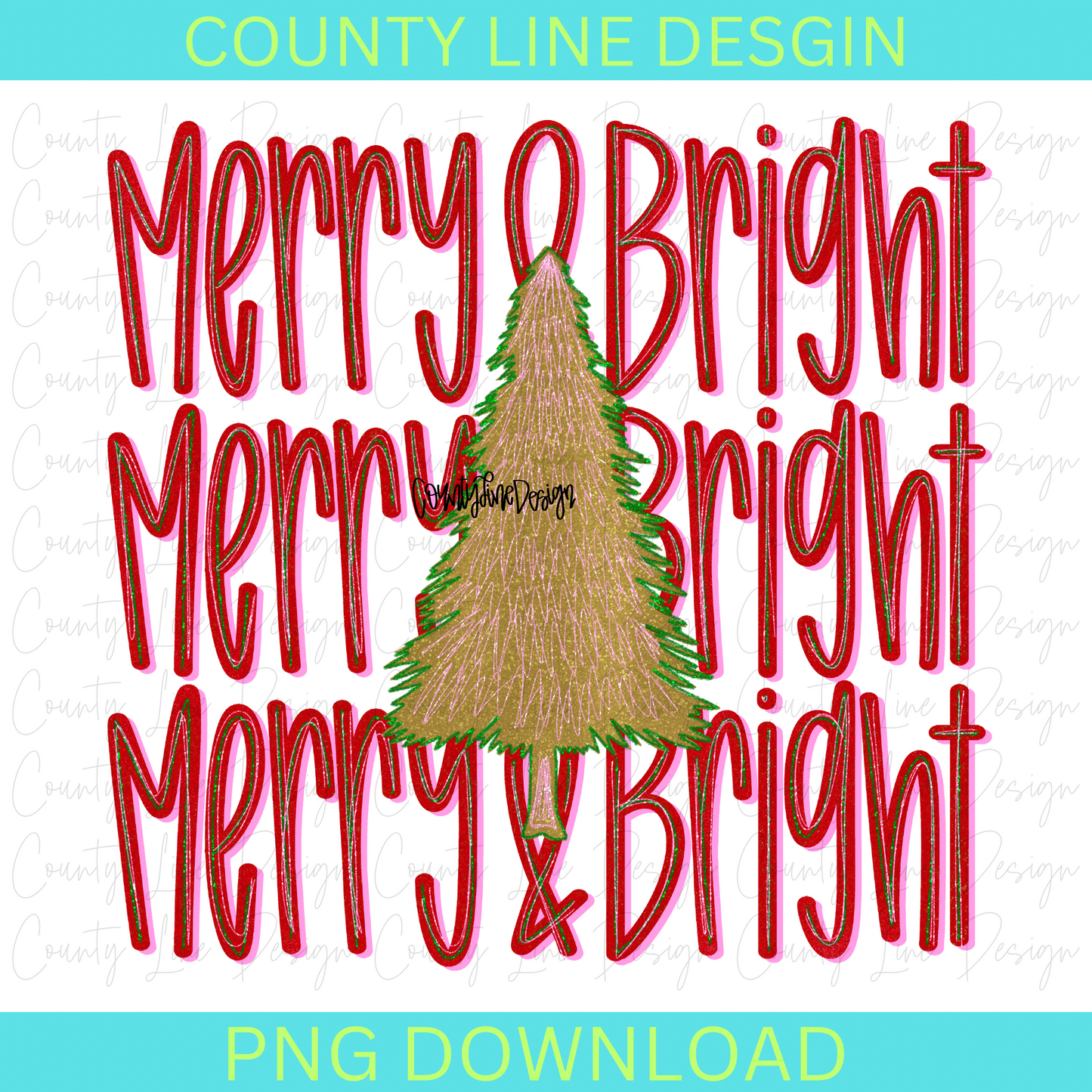 Merry & Bright Stacked Tree PNG