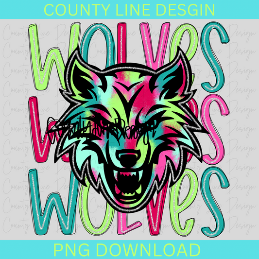 Wolves - Neon Silver Stacked Mascot PNG