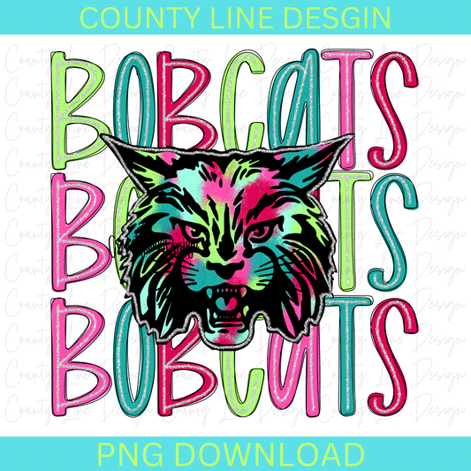 Bobcats - Neon Silver Stacked Mascot PNG