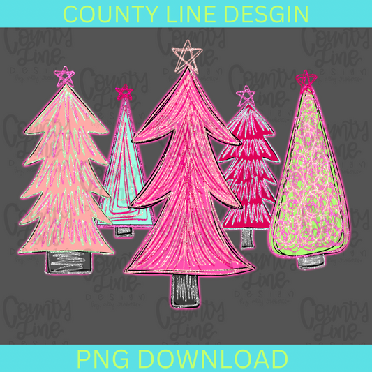 Glitter Christmas Trees PNG