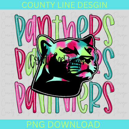 Panthers - Neon Silver Stacked Mascot PNG