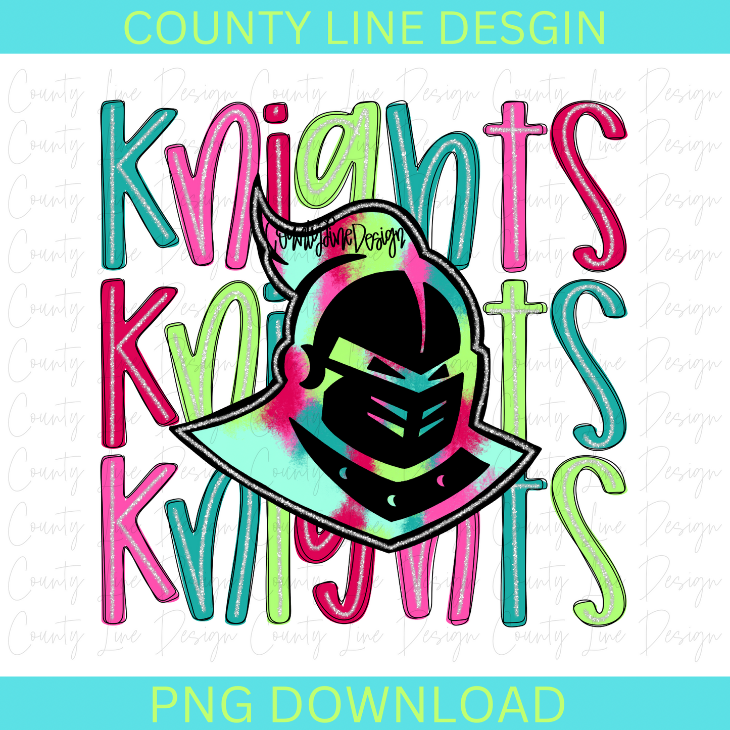 Knights - Neon Silver Stacked Mascot PNG