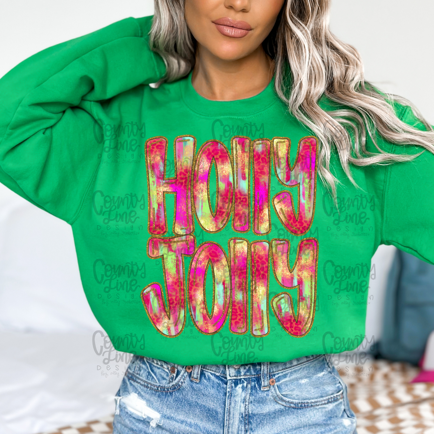 Holly Jolly Gold Leopard PNG